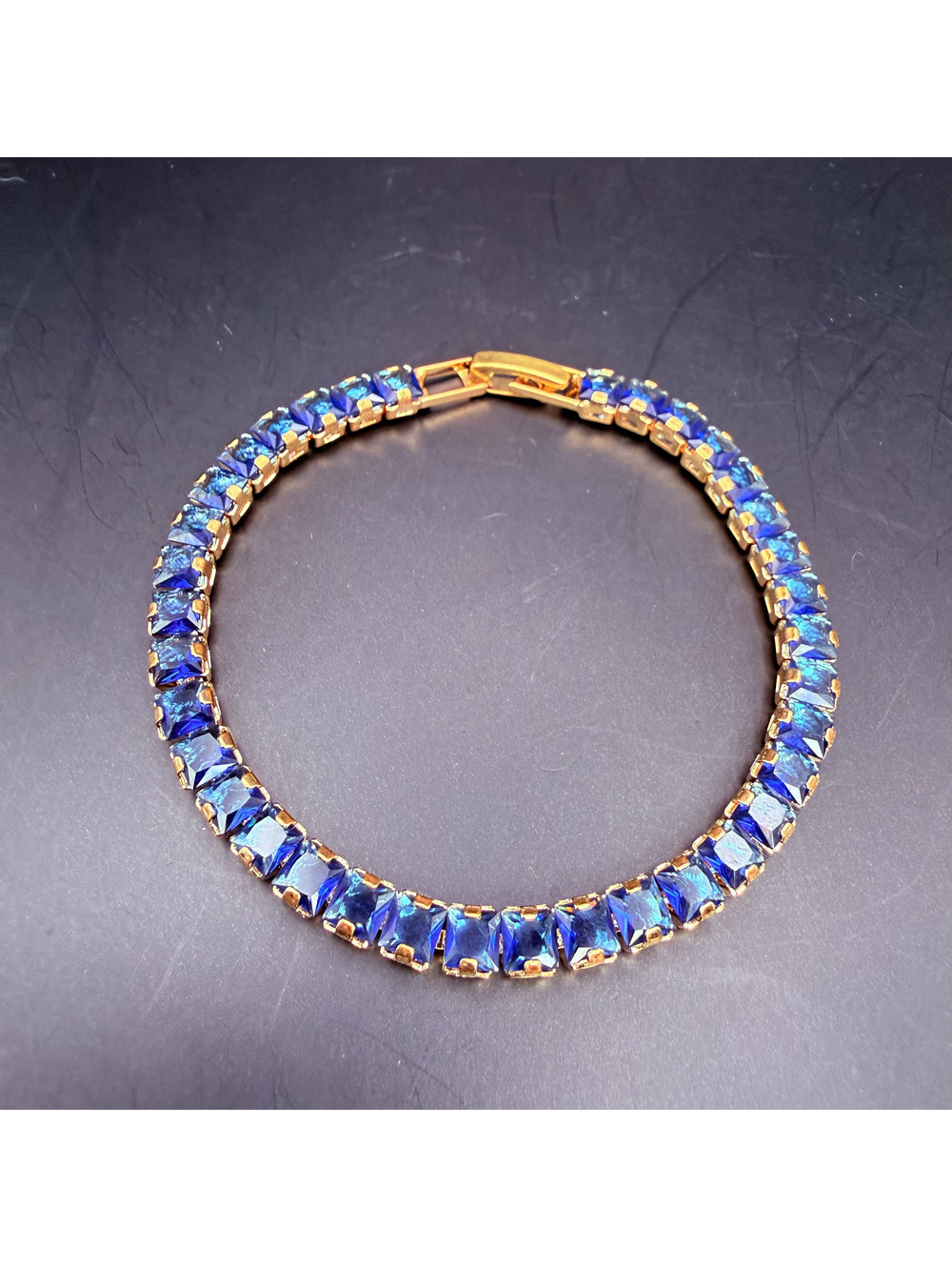 candy+clover royal blue square crystal gold tone tennis bracelet